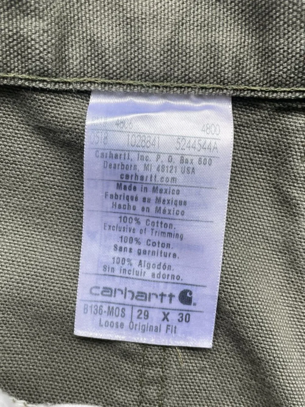 Carhartt B136 MOS Double Knee Pants Men's 29x29 Green Canvas Loose OG Fit